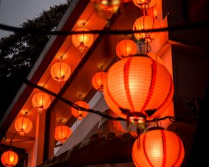 Preview wallpaper chinese lanterns, lanterns, lighting, light, dark