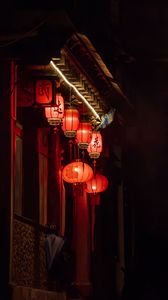 Preview wallpaper chinese lanterns, lanterns, red, pagoda, night