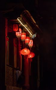 Preview wallpaper chinese lanterns, lanterns, red, pagoda, night