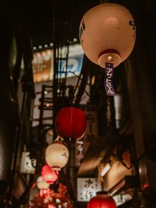 Preview wallpaper chinese lanterns, lanterns, street, blur