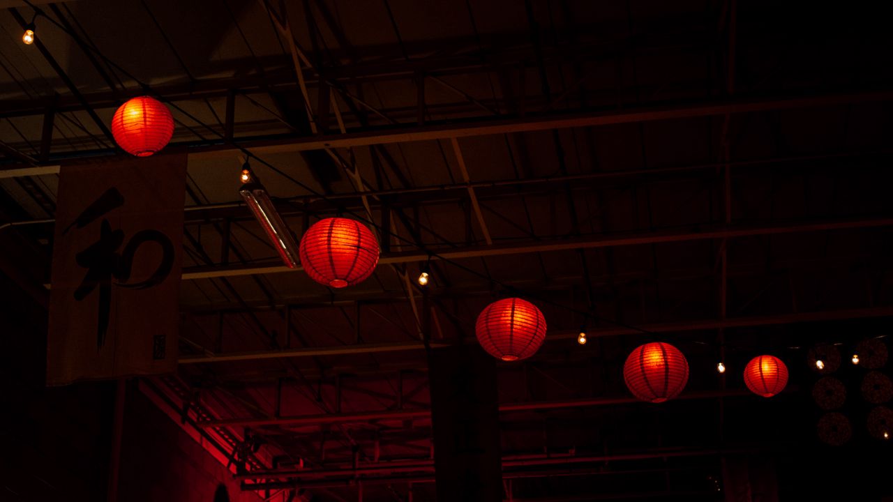 Wallpaper chinese lanterns, lights, darkness, dark