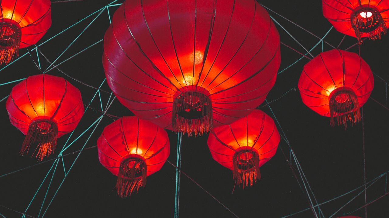 Wallpaper chinese lanterns, lights, red, dark