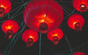 Preview wallpaper chinese lanterns, lights, red, dark