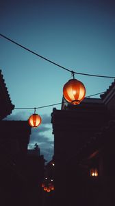 Preview wallpaper chinese lanterns, night, buildings, sky