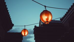 Preview wallpaper chinese lanterns, night, buildings, sky