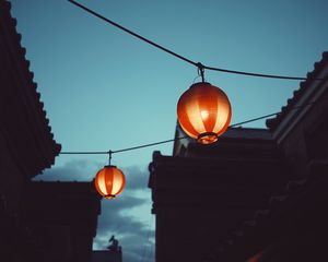 Preview wallpaper chinese lanterns, night, buildings, sky