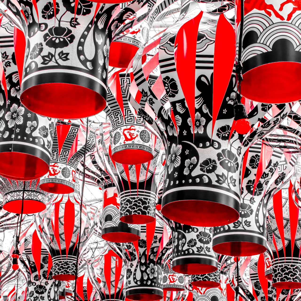 1280x1280 Wallpaper chinese lanterns, pattern, background