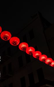 Preview wallpaper chinese lanterns, street, night, dark, red
