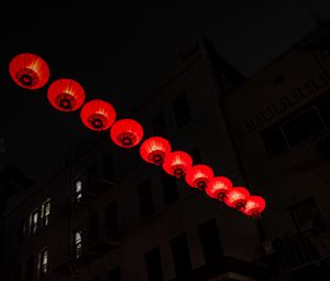 Preview wallpaper chinese lanterns, street, night, dark, red