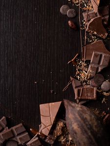 Preview wallpaper chocolate, chocolates, cocoa, wooden, surface