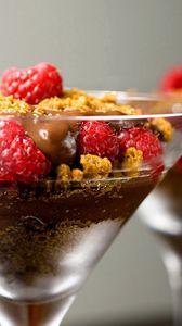 Preview wallpaper chocolate dessert, berries, raspberry, biscuit
