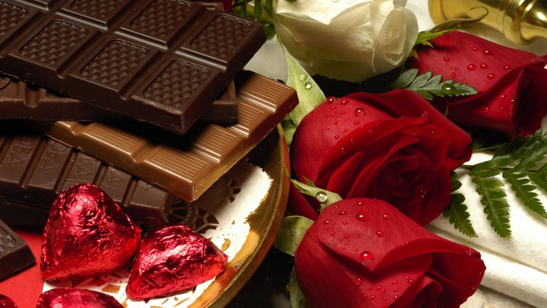 Download wallpaper 1920x1080 chocolate, flowers, roses full hd, hdtv, fhd,  1080p hd background
