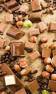 Preview wallpaper chocolate, nuts, coffee, tiles, grades