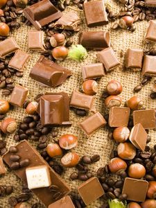 Preview wallpaper chocolate, nuts, coffee, tiles, grades