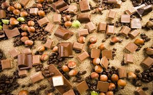 Preview wallpaper chocolate, nuts, coffee, tiles, grades