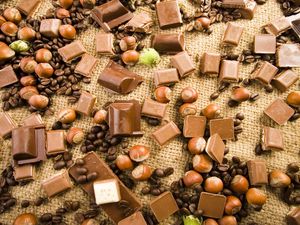 Preview wallpaper chocolate, nuts, coffee, tiles, grades