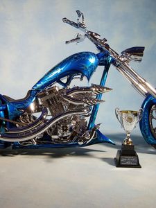 Preview wallpaper chopper, bike, blue, airbrush