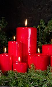 Preview wallpaper christmas candles, bumps, twigs, pine needles