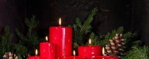 Preview wallpaper christmas candles, bumps, twigs, pine needles