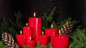 Preview wallpaper christmas candles, bumps, twigs, pine needles