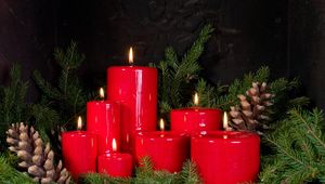 Preview wallpaper christmas candles, bumps, twigs, pine needles