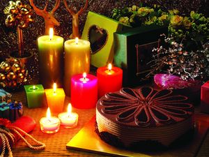 Preview wallpaper christmas candles, cake, presents, reindeer, holiday