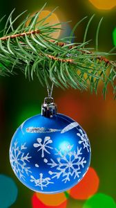 Preview wallpaper christmas decoration, ball, branch, tree, bokeh, new year