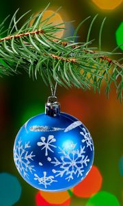 Preview wallpaper christmas decoration, ball, branch, tree, bokeh, new year