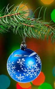 Preview wallpaper christmas decoration, ball, branch, tree, bokeh, new year