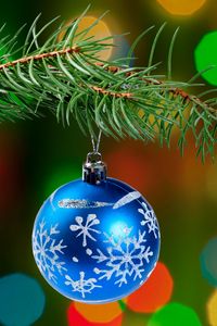 Preview wallpaper christmas decoration, ball, branch, tree, bokeh, new year