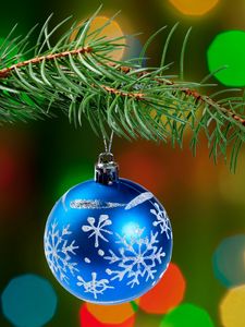 Preview wallpaper christmas decoration, ball, branch, tree, bokeh, new year