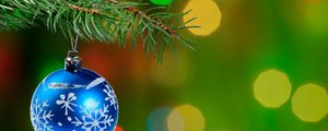 Preview wallpaper christmas decoration, ball, branch, tree, bokeh, new year