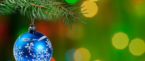 Preview wallpaper christmas decoration, ball, branch, tree, bokeh, new year