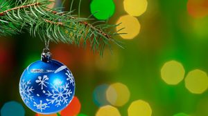 Preview wallpaper christmas decoration, ball, branch, tree, bokeh, new year