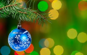 Preview wallpaper christmas decoration, ball, branch, tree, bokeh, new year