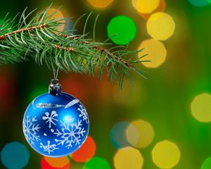 Preview wallpaper christmas decoration, ball, branch, tree, bokeh, new year