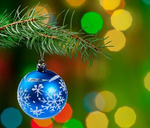 Preview wallpaper christmas decoration, ball, branch, tree, bokeh, new year