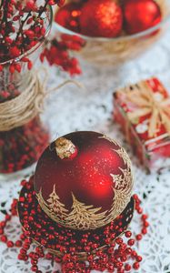 Preview wallpaper christmas decorations, ball, candle, gift