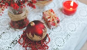 Preview wallpaper christmas decorations, ball, candle, gift