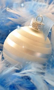 Preview wallpaper christmas decorations, ball, feathers, blue, close-up