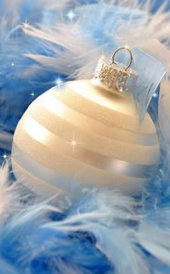 Preview wallpaper christmas decorations, ball, feathers, blue, close-up