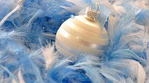 Preview wallpaper christmas decorations, ball, feathers, blue, close-up