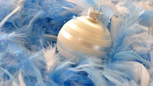 Preview wallpaper christmas decorations, ball, feathers, blue, close-up