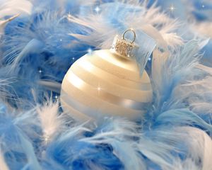 Preview wallpaper christmas decorations, ball, feathers, blue, close-up