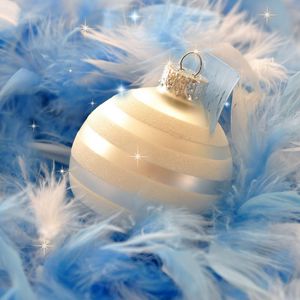 Preview wallpaper christmas decorations, ball, feathers, blue, close-up