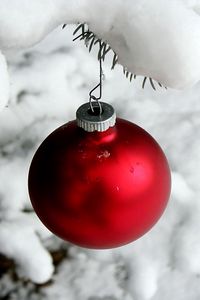 Preview wallpaper christmas decorations, ball, hanging, snow, branch, needles