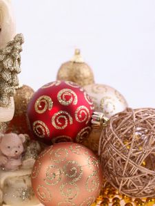 Preview wallpaper christmas decorations, balloons, bear, christmas, holiday, sequins