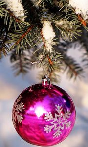 Preview wallpaper christmas decorations, balloons, blue, pink, spruce, snow