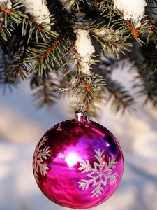 Preview wallpaper christmas decorations, balloons, blue, pink, spruce, snow