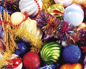 Preview wallpaper christmas decorations, balloons, colorful, tinsel, glitter, attributes